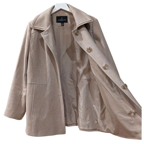 London Fog Women's Classic Wool Blend Short Coat Buttoned- Beige/Cream Size L - Picture 3 of 6